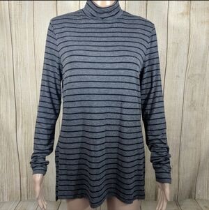 Athleta Threadlight Layering Turtleneck Top Grey Black Stripe Long Sleeve Small